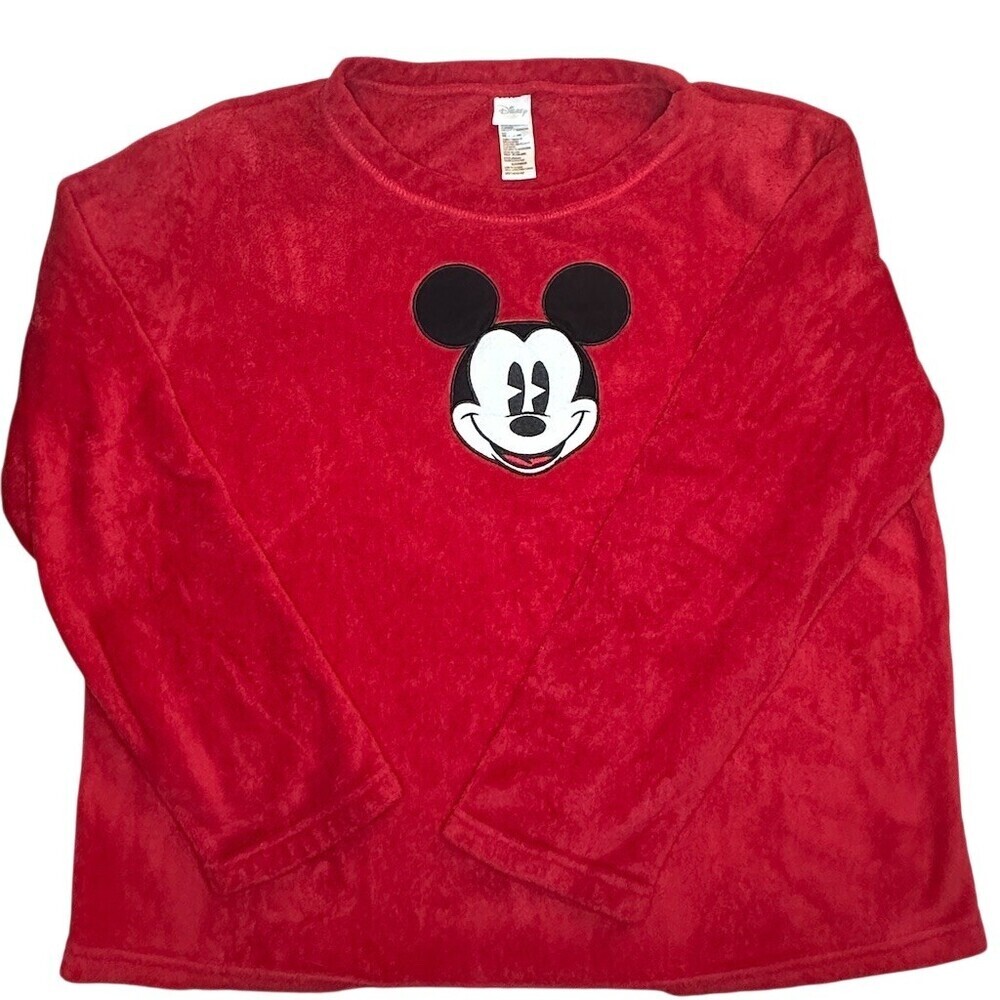 Disney Mickey Mouse sweatshirt Womens 2XL Red Fleece Pullover Crew Neck
